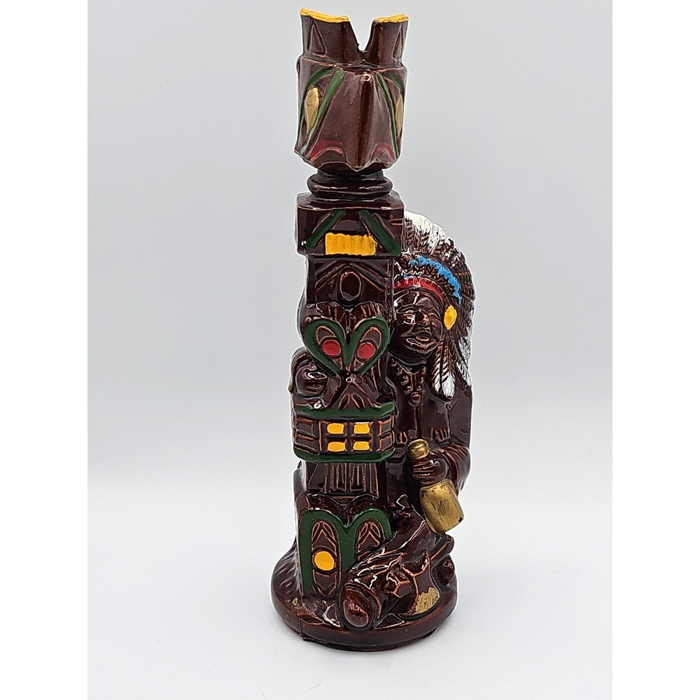 Vintage Ceramic Totem Pole Whiskey Decanter 11"